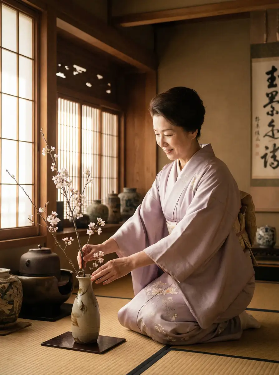 一位优雅的 51短视频-高清视频|视频资源 在和室中插花